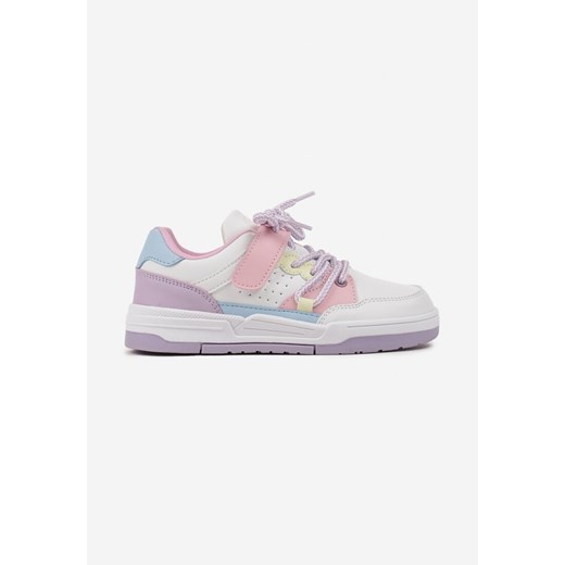 Biało-Fioletowe Płaskie Buty Sportowe Sneakersy na Rzep z Geometrycznym Wzorem i Sznurowaniem Terevan ze sklepu born2be.pl w kategorii Buty sportowe dziecięce - zdjęcie 174716334