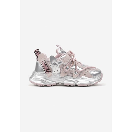 Różowe Buty Sportowe na Grubej Podeszwie Zapinane na Rzep z Metalicznym Połyskiem Veria ze sklepu born2be.pl w kategorii Buty sportowe dziecięce - zdjęcie 174717763