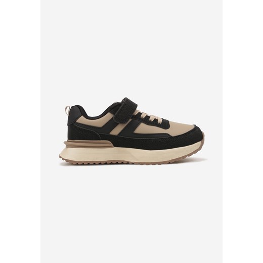 Czarno-Beżowe Płaskie Buty Sportowe Sneakersy na Rzepy z Geometrycznymi Paskami Nerithelle ze sklepu born2be.pl w kategorii Buty sportowe dziecięce - zdjęcie 174717790