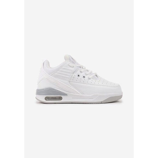 Biało-Szare Płaskie Buty Sportowe Sneakersy za Kostkę z Perforacją i Tłoczeniem Neritha ze sklepu born2be.pl w kategorii Buty sportowe dziecięce - zdjęcie 174717844
