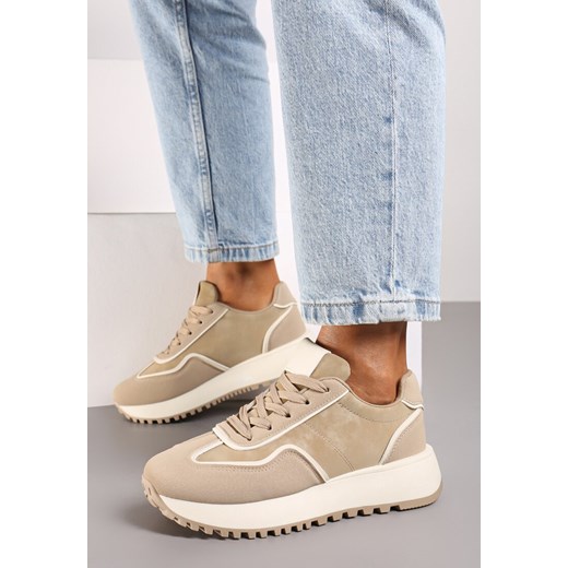 Ciemnobeżowe Sneakersy na Płaskiej Podeszwie Ozdobione Geometrycznym Wzorem Erimaraes ze sklepu renee.pl w kategorii Buty sportowe damskie - zdjęcie 174719892