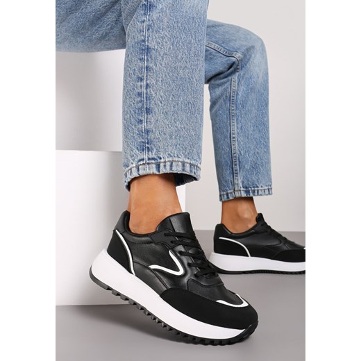 Czarne Sneakersy na Płaskiej Podeszwie z Geometrycznym Motywem Erithnia ze sklepu renee.pl w kategorii Buty sportowe damskie - zdjęcie 174719904