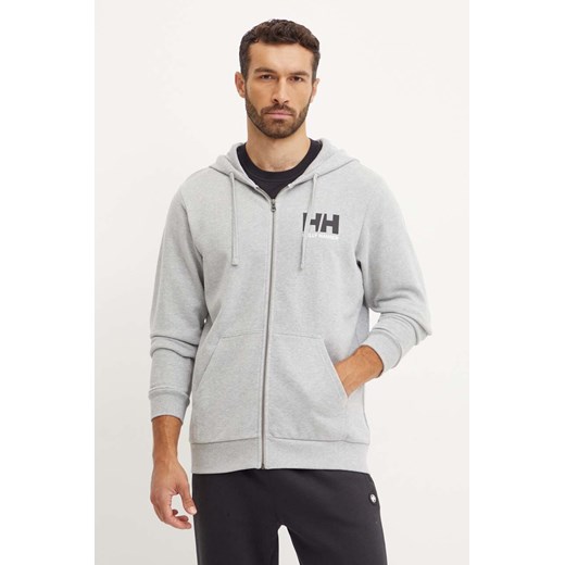 Helly Hansen bluza bawełniana HH LOGO męska kolor szary z kapturem z nadrukiem 30393 ze sklepu ANSWEAR.com w kategorii Bluzy męskie - zdjęcie 174722801