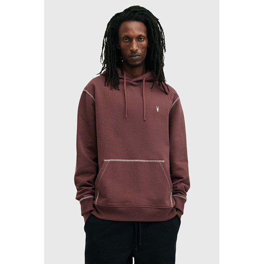 AllSaints bluza bawełniana AMIR męska kolor bordowy z kapturem gładka M038NB ze sklepu ANSWEAR.com w kategorii Bluzy męskie - zdjęcie 174722872