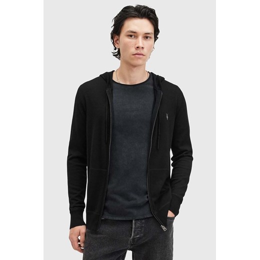 AllSaints bluza wełniana MODE MERINO ZIP HOOD kolor czarny z kapturem melanżowa M084KB ze sklepu ANSWEAR.com w kategorii Bluzy męskie - zdjęcie 174722882