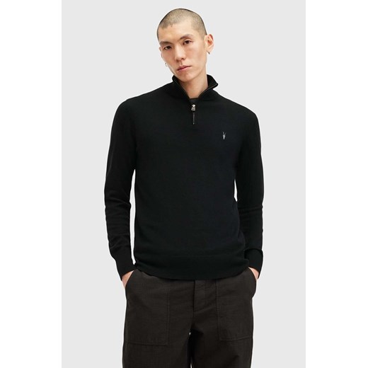 AllSaints sweter z wełną KILBURN ZIP FUNNEL kolor czarny  M082KB ze sklepu ANSWEAR.com w kategorii Swetry męskie - zdjęcie 174723371