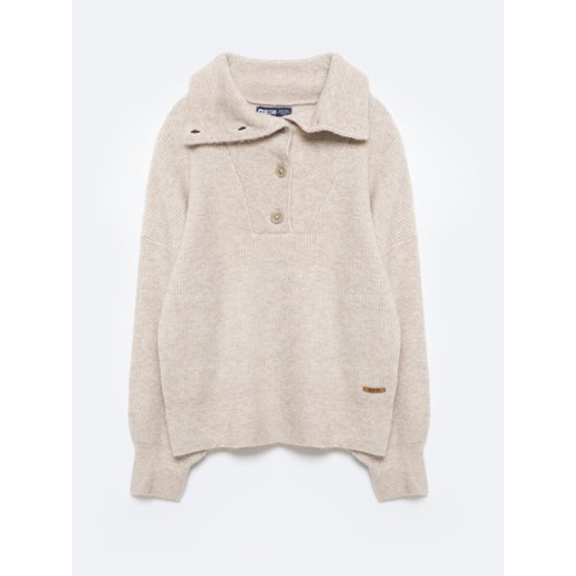 Sweter damski z rozpinanym golfem beżowy Pulina 801 ze sklepu Big Star w kategorii Swetry damskie - zdjęcie 174723881