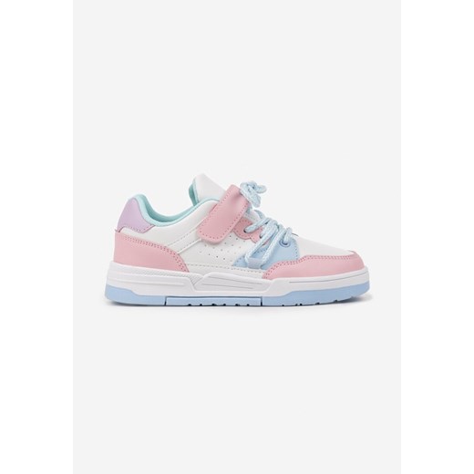 Biało-Niebieskie Płaskie Buty Sportowe Sneakersy na Rzep z Geometrycznym Wzorem i Sznurowaniem Terevan ze sklepu born2be.pl w kategorii Buty sportowe dziecięce - zdjęcie 174724322