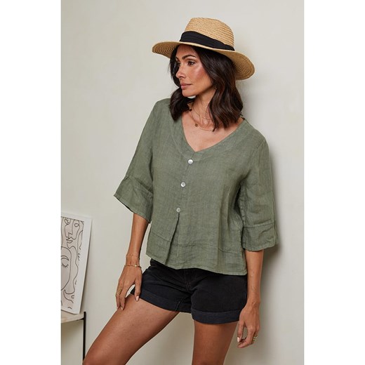 Le Monde du Lin Lniana koszulka w kolorze zielonym ze sklepu Limango Polska w kategorii Bluzki damskie - zdjęcie 174725040