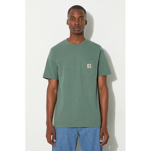 Carhartt WIP t-shirt bawełniany S/S Pocket męski kolor zielony z aplikacją I030434.29NXX ze sklepu PRM w kategorii T-shirty męskie - zdjęcie 174727610