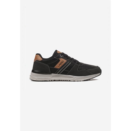 Czarne Płaskie Buty Sportowe Sneakersy Ozdobione Przeszyciami Evilia ze sklepu born2be.pl w kategorii Buty sportowe męskie - zdjęcie 174728973