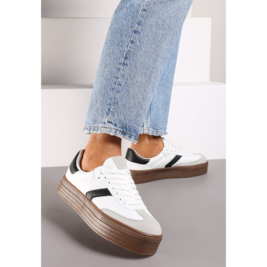 Białe Sneakersy na Grubej Podeszwie z Ozdobnymi Wstawkami Irithine ze sklepu born2be.pl w kategorii Buty sportowe damskie - zdjęcie 174729004
