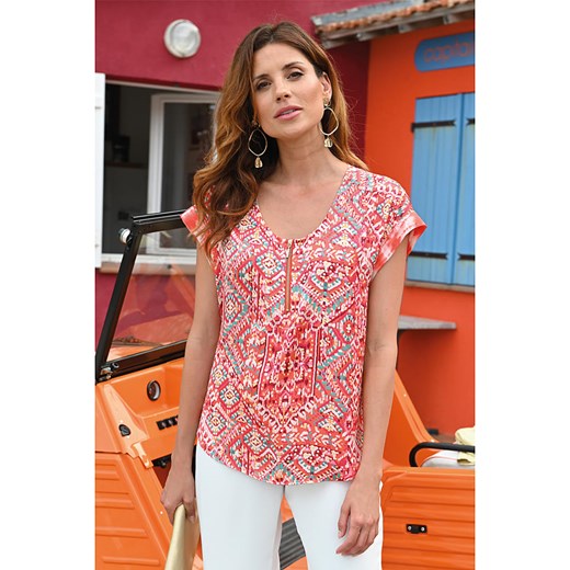 Bluzka damska BLEU D'AZUR z dekoltem w serek casualowa 