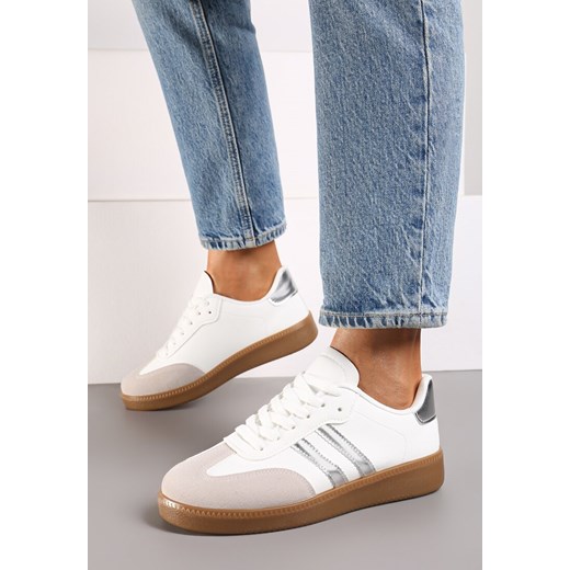 Srebrne Płaskie Sneakersy z Paskami Ardama ze sklepu born2be.pl w kategorii Buty sportowe damskie - zdjęcie 174732851