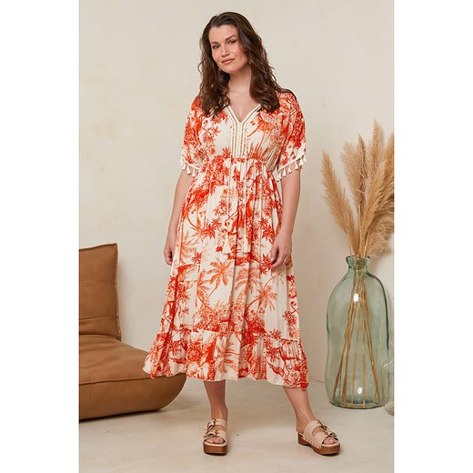 Curvy Lady Sukienka w kolorze pomaraÅ„czowo-kremowym Curvy Lady 48/50 wyprzedaż Limango Polska
