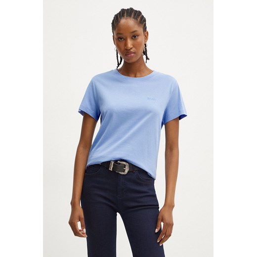 Boss Orange t-shirt bawełniany damski kolor niebieski 50506973 ze sklepu ANSWEAR.com w kategorii Bluzki damskie - zdjęcie 174738120