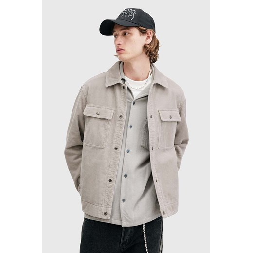 AllSaints koszula sztruksowa CASTLEFORD kolor szary relaxed z kołnierzykiem klasycznym M084OB ze sklepu ANSWEAR.com w kategorii Koszule męskie - zdjęcie 174738231