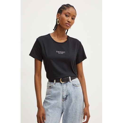 Twinset t-shirt bawełniany damski kolor czarny 242TP2321 ze sklepu ANSWEAR.com w kategorii Bluzki damskie - zdjęcie 174738900