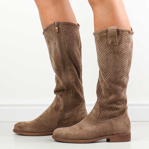 Kozaki damskie brązowe S.Barski na zimę casualowe z zamkiem 