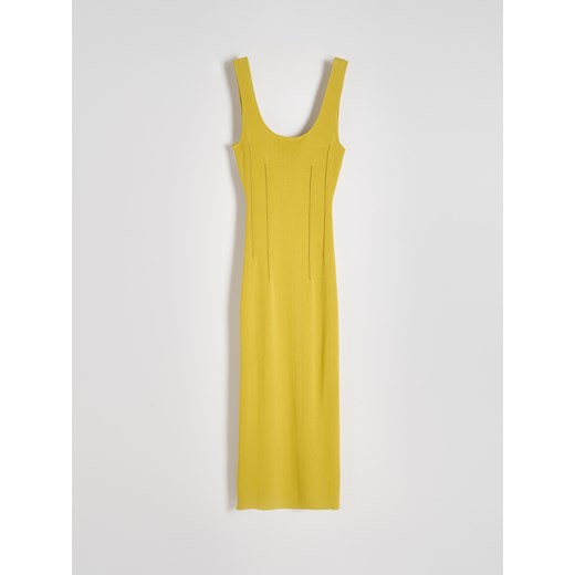 Reserved - Sukienka midi z wiskozą - warm olive Reserved L Reserved