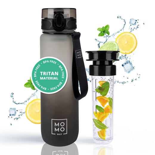 Butelka na wodę MOMO WAY szaro - czarna | pomysł na prezent | BPA free | Tritan ze sklepu Sklep SOXO w kategorii Bidony i butelki - zdjęcie 174751363