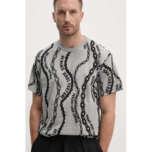 Versace Jeans Couture t-shirt bawełniany męski kolor szary wzorzysty 77GAH6R0 JS415 ze sklepu ANSWEAR.com w kategorii T-shirty męskie - zdjęcie 174753910