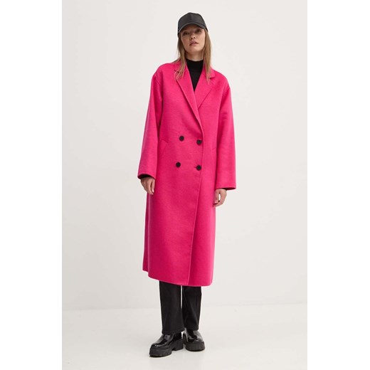 HUGO płaszcz z domieszką wełny kolor różowy przejściowy oversize 50517632 ze sklepu ANSWEAR.com w kategorii Płaszcze damskie - zdjęcie 174758504