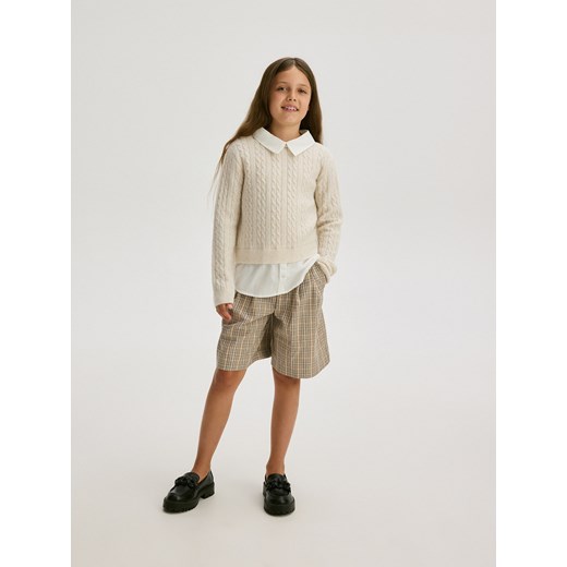 Reserved - Sweter z imitacją koszuli - złamana biel Reserved 146 (10 lat) Reserved