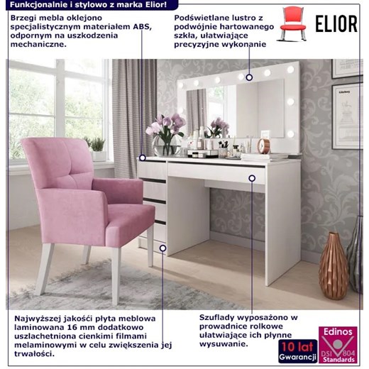 Komplet białe biurko toaletka z lustrem podświetlanym - Riosaz Elior One Size Edinos.pl