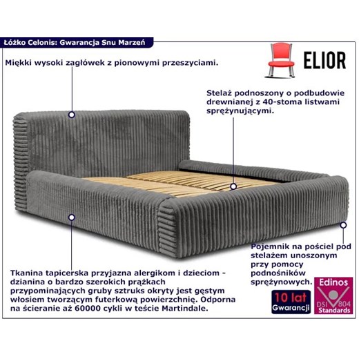 Szare łóżko tapicerowane z miękkim zagłówkiem Celonis - 3 rozmiary Elior One Size Edinos.pl