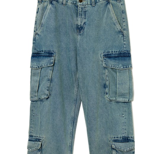 Cropp - Jeansy baggy z kieszeniami cargo - niebieski Cropp 34/32 Cropp