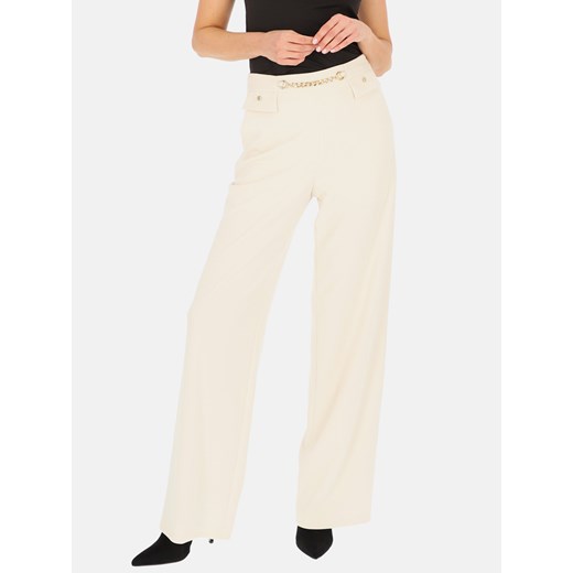 Eleganckie kremowe dzianinowe spodnie z prostą nogawką L'AF Uno ze sklepu Eye For Fashion w kategorii Spodnie damskie - zdjęcie 174772734