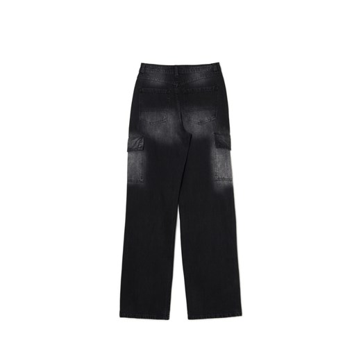 Cropp - Jeansy baggy tall z efektem sprania - czarny Cropp 36 Cropp