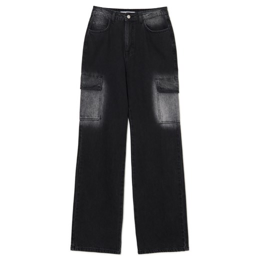 Cropp - Jeansy baggy tall z efektem sprania - czarny Cropp 44 Cropp