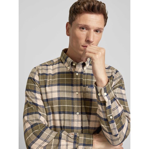 Koszula męska beżowa Barbour z kołnierzykiem button down z długim rękawem
