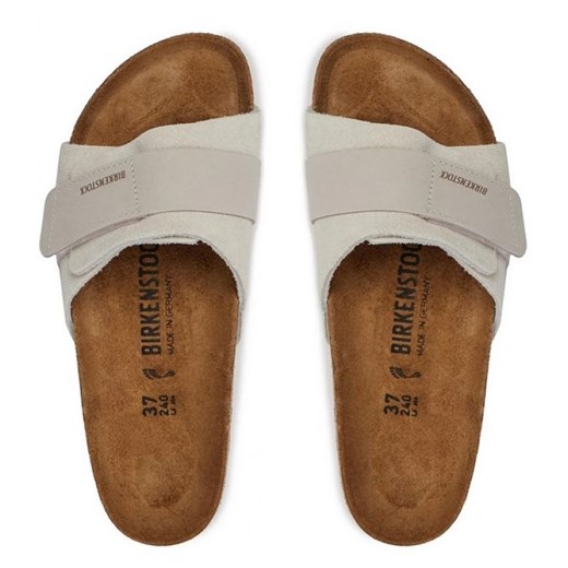 Klapki damskie BIRKENSTOCK beżowe zamszowe casual bez zapięcia 