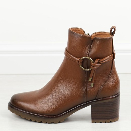 Botki brązowe Potocki na obcasie eleganckie 