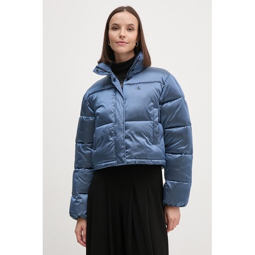 Calvin Klein Jeans kurtka damska kolor niebieski zimowa oversize J20J224124 ze sklepu ANSWEAR.com w kategorii Kurtki damskie - zdjęcie 174789524