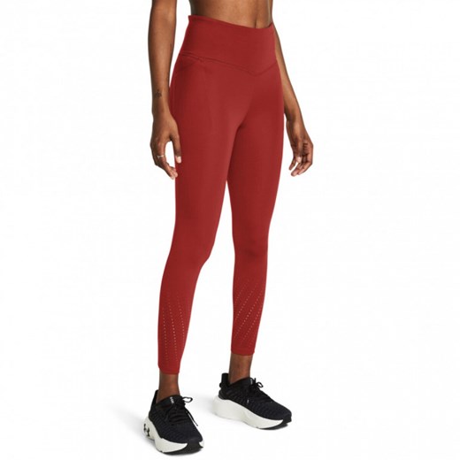 Damskie legginsy do biegania Under Armour UA Launch Elite Ankle Tights - czerwone ze sklepu Sportstylestory.com w kategorii Spodnie damskie - zdjęcie 174792402