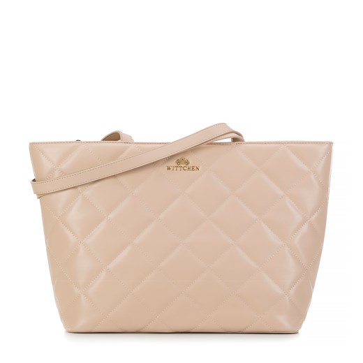 Damska shopperka skórzana trapezowa w romby beżowa ze sklepu WITTCHEN w kategorii Torby Shopper bag - zdjęcie 174799174