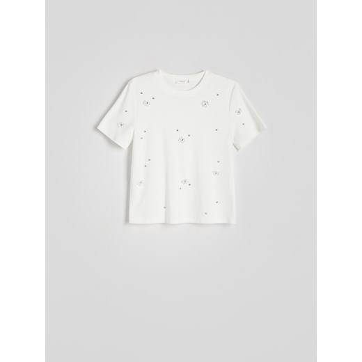 Reserved - T-shirt regular z aplikacjami - biały Reserved XS Reserved