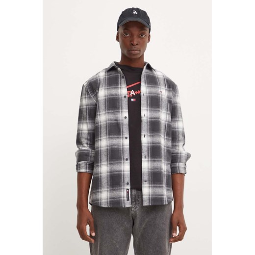 Tommy Jeans koszula bawełniana męska kolor szary regular z kołnierzykiem klasycznym DM0DM19651 ze sklepu ANSWEAR.com w kategorii Koszule męskie - zdjęcie 174805281
