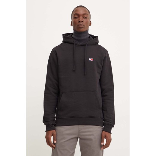 Tommy Jeans bluza bawełniana męska kolor czarny z kapturem gładka DM0DM17988 ze sklepu ANSWEAR.com w kategorii Bluzy męskie - zdjęcie 174805621