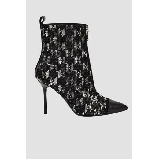 KARL LAGERFELD Czarne skórzane botki na szpilce Ankle Boot Monogram, Rozmiar 37 ze sklepu outfit.pl w kategorii Botki - zdjęcie 174808212