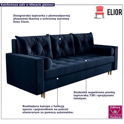Granatowa kanapa rozkładana - Gemma Elior One Size Edinos.pl