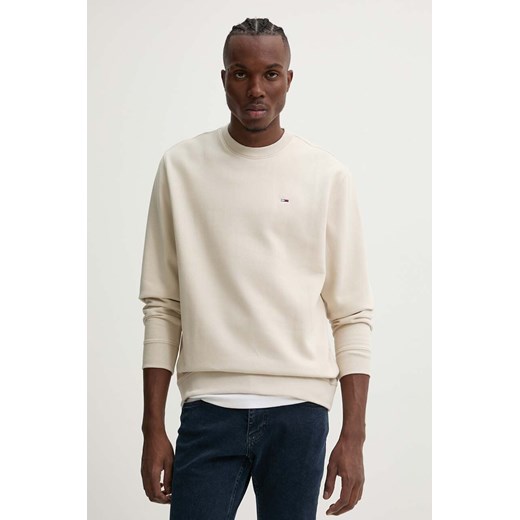 Tommy Jeans bluza męska kolor beżowy gładka DM0DM20741 ze sklepu ANSWEAR.com w kategorii Bluzy męskie - zdjęcie 174808991