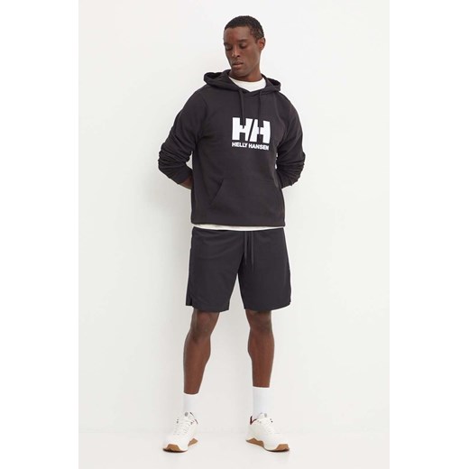 Helly Hansen bluza bawełniana HH LOGO męska kolor czarny z kapturem z nadrukiem 30394 ze sklepu ANSWEAR.com w kategorii Bluzy męskie - zdjęcie 174809011