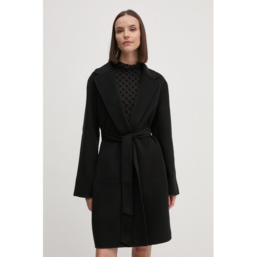 Tommy Hilfiger płaszcz wełniany kolor czarny przejściowy oversize WW0WW43603 ze sklepu ANSWEAR.com w kategorii Płaszcze damskie - zdjęcie 174809082