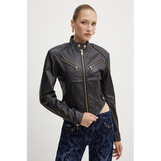 Versace Jeans Couture kurtka skórzana damska kolor czarny przejściowa 77HAVP04 CP009 ze sklepu ANSWEAR.com w kategorii Kurtki damskie - zdjęcie 174809111