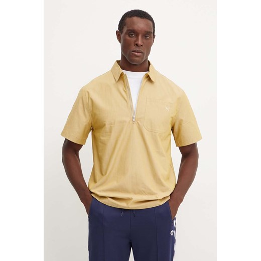 Puma polo bawełniane MMQ kolor beżowy gładki 626642 ze sklepu ANSWEAR.com w kategorii T-shirty męskie - zdjęcie 174809473